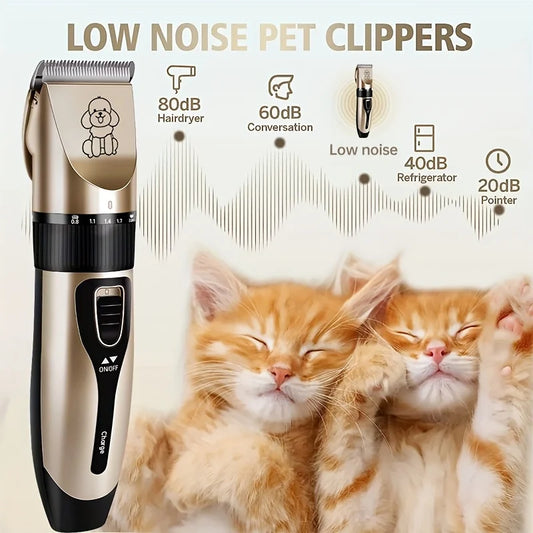 USB Rechargeable Low-Noise Pet Grooming Clipper Kit with Ceramic Blade by PetZync