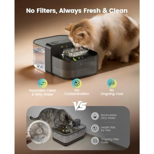 Wireless Filterless Cat Water Fountain with Stainless Steel Bowl, 3.5L by PetZync