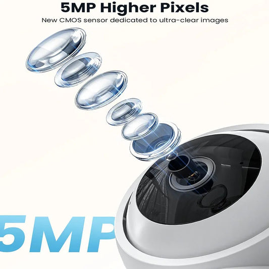 5MP Dual-Band WiFi Pet Monitoring Camera with 360° Pan, Night Vision, and 2-Way Audio by PetZync