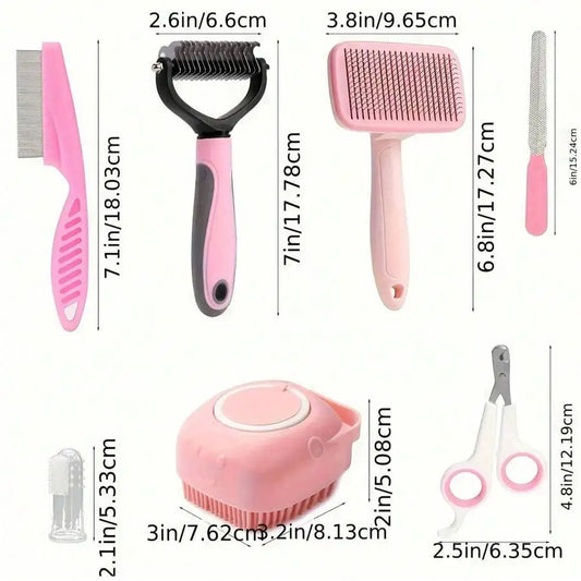 8-Piece Dog Grooming Kit with Nail Clippers, Flea Comb, Brush and Bath Tool by PetZync