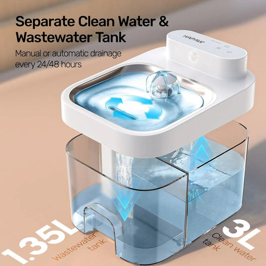 Smart Cat Water Fountain with App Monitoring, Dual Power, and Filterless Separation System by PetZync