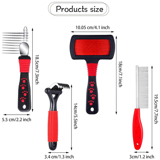 4-Piece Pet Grooming Kit with Dematting Combs, Slicker Brush and Steel Comb by PetZync
