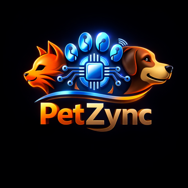 PetZync logo with a wolf and dog design on a black background