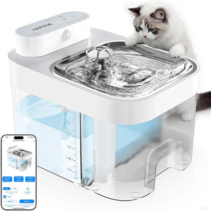 Smart Cat Water Fountain with App Monitoring, Dual Power, and Filterless Separation System by PetZync