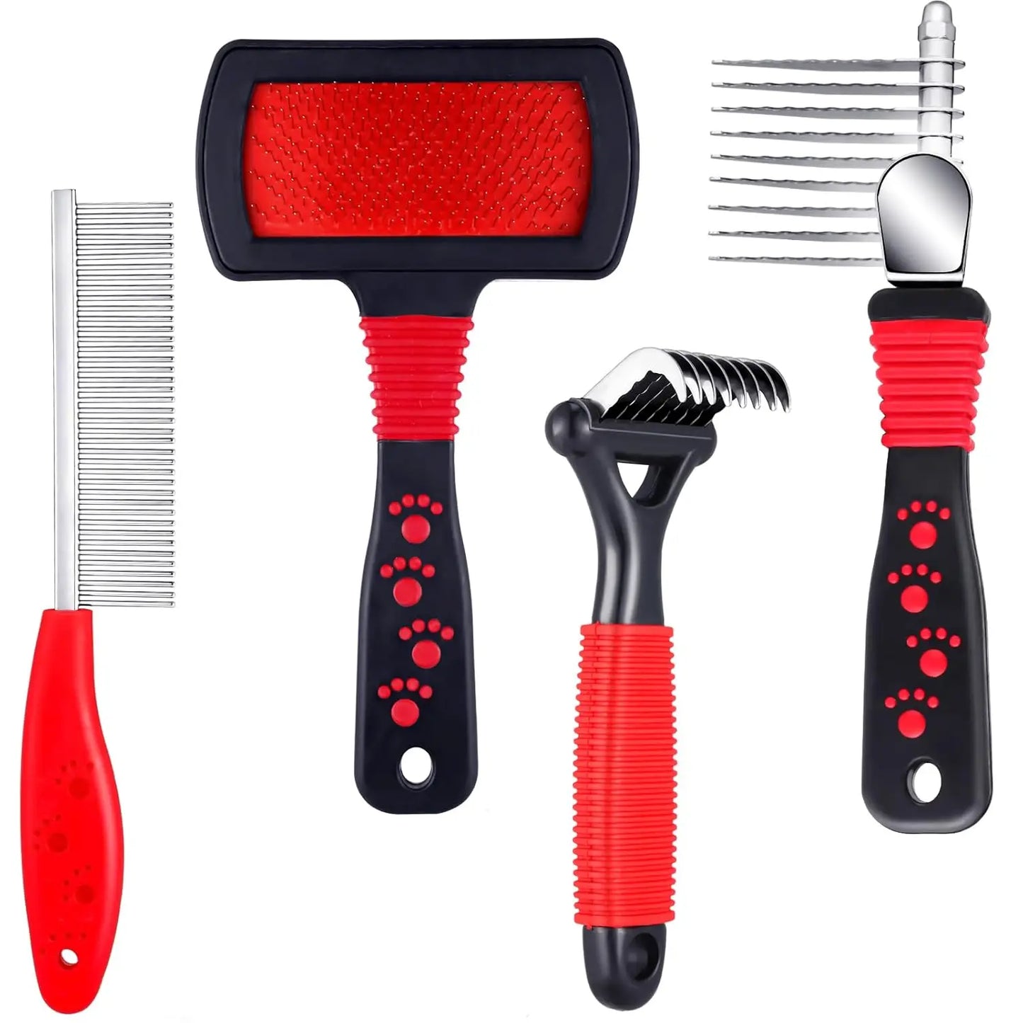 4-Piece Pet Grooming Kit with Dematting Combs, Slicker Brush and Steel Comb by PetZync