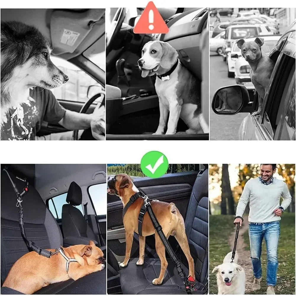 2-in-1 Adjustable Reflective Dog Car Seat Belt with Headrest Restraint by PetZync