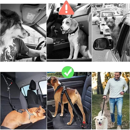2-in-1 Adjustable Reflective Dog Car Seat Belt with Headrest Restraint by PetZync