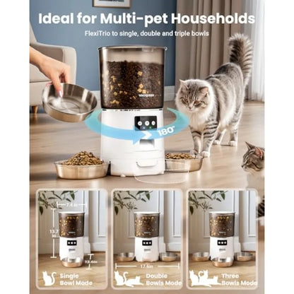 Smart WiFi Automatic Cat Feeder for 3 Cats, 6L Capacity by PetZync