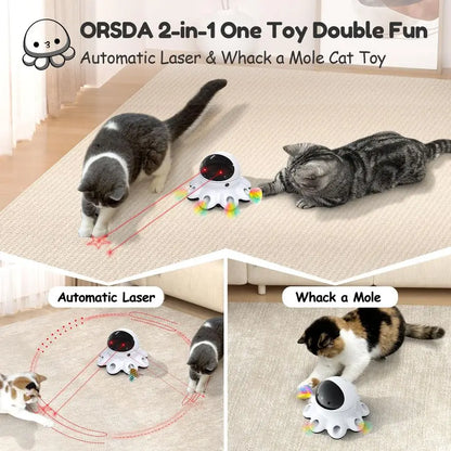 2-in-1 Interactive Automatic Cat Laser Toy with Feather Whack-a-Mole by PetZync