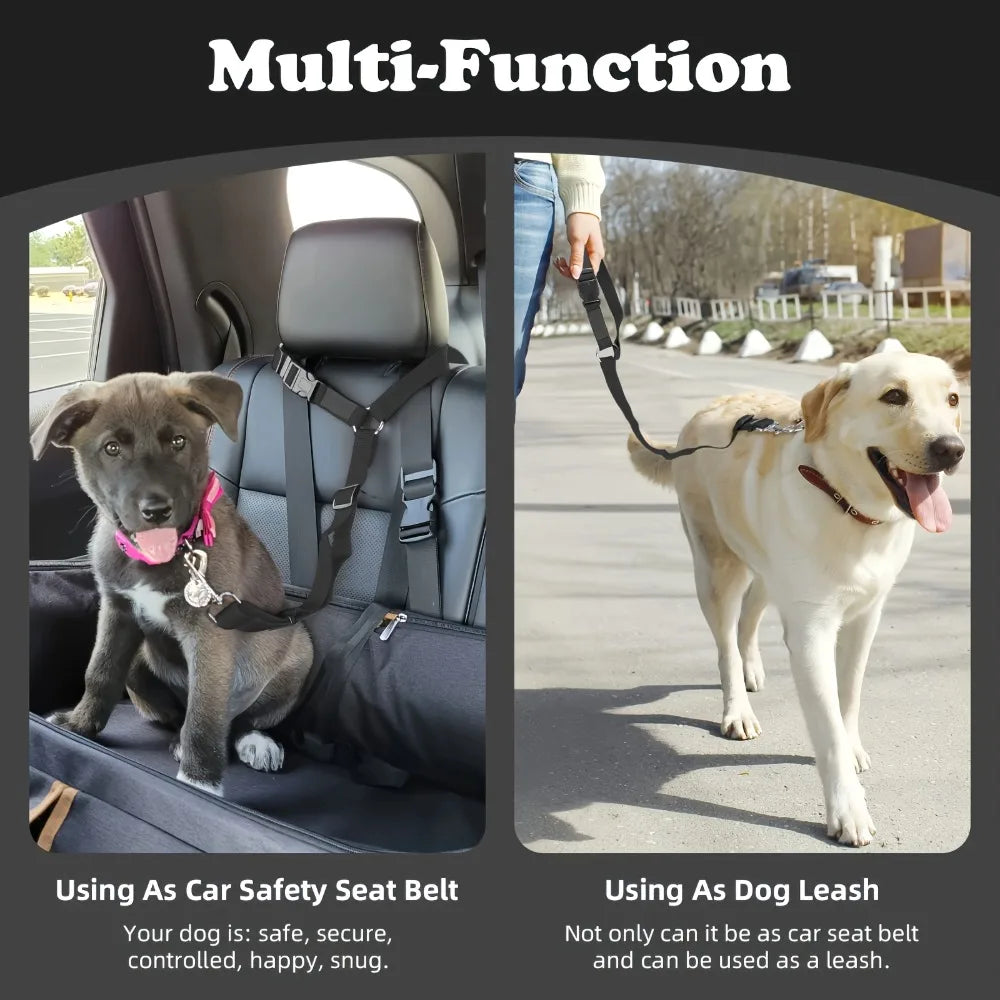 2-Pack Adjustable Dog Car Seat Belt Leashes with 360° Swivel Clip by PetZync