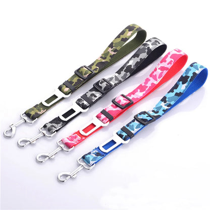 Adjustable Camouflage Denim Dog Car Safety Seat Belt Leash by PetZync