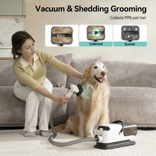 3-in-1 Pet Grooming Vacuum and Dryer Kit with Clipper, 15KPA Suction and 5 Tools by PetZync