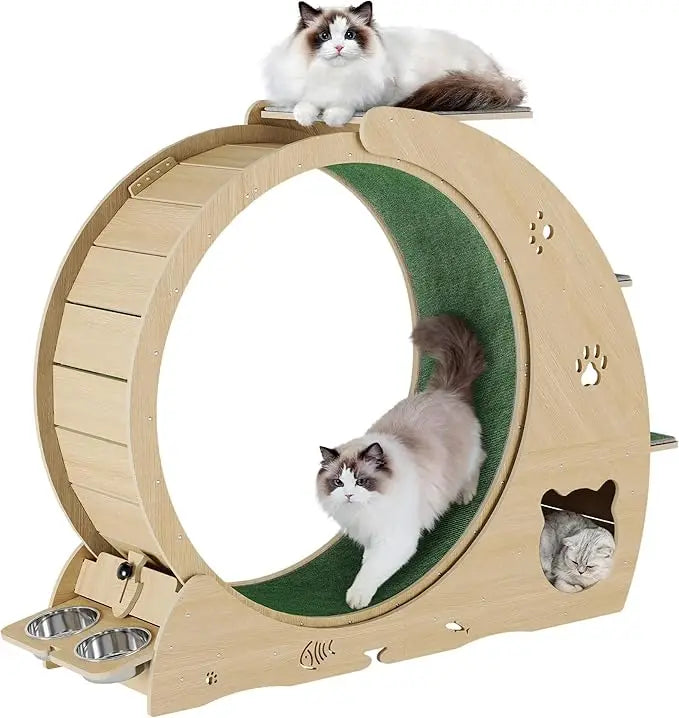4-in-1 Indoor Cat Exercise Wheel with Scratcher, Hideaway and Feeding Station by PetZync