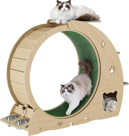 4-in-1 Indoor Cat Exercise Wheel with Scratcher, Hideaway and Feeding Station by PetZync