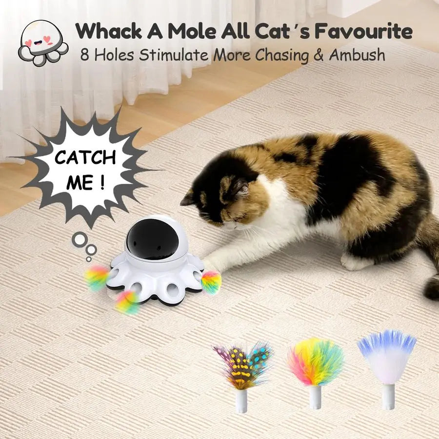 2-in-1 Interactive Automatic Cat Laser Toy with Feather Whack-a-Mole by PetZync