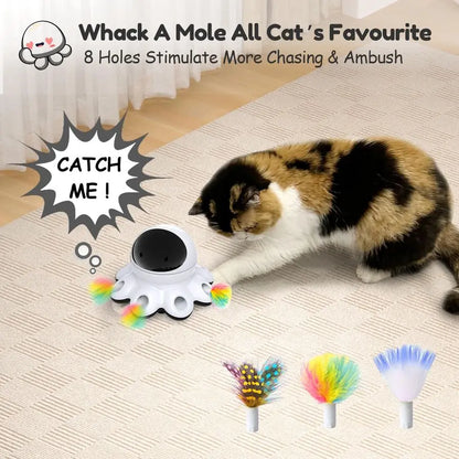 2-in-1 Interactive Automatic Cat Laser Toy with Feather Whack-a-Mole by PetZync