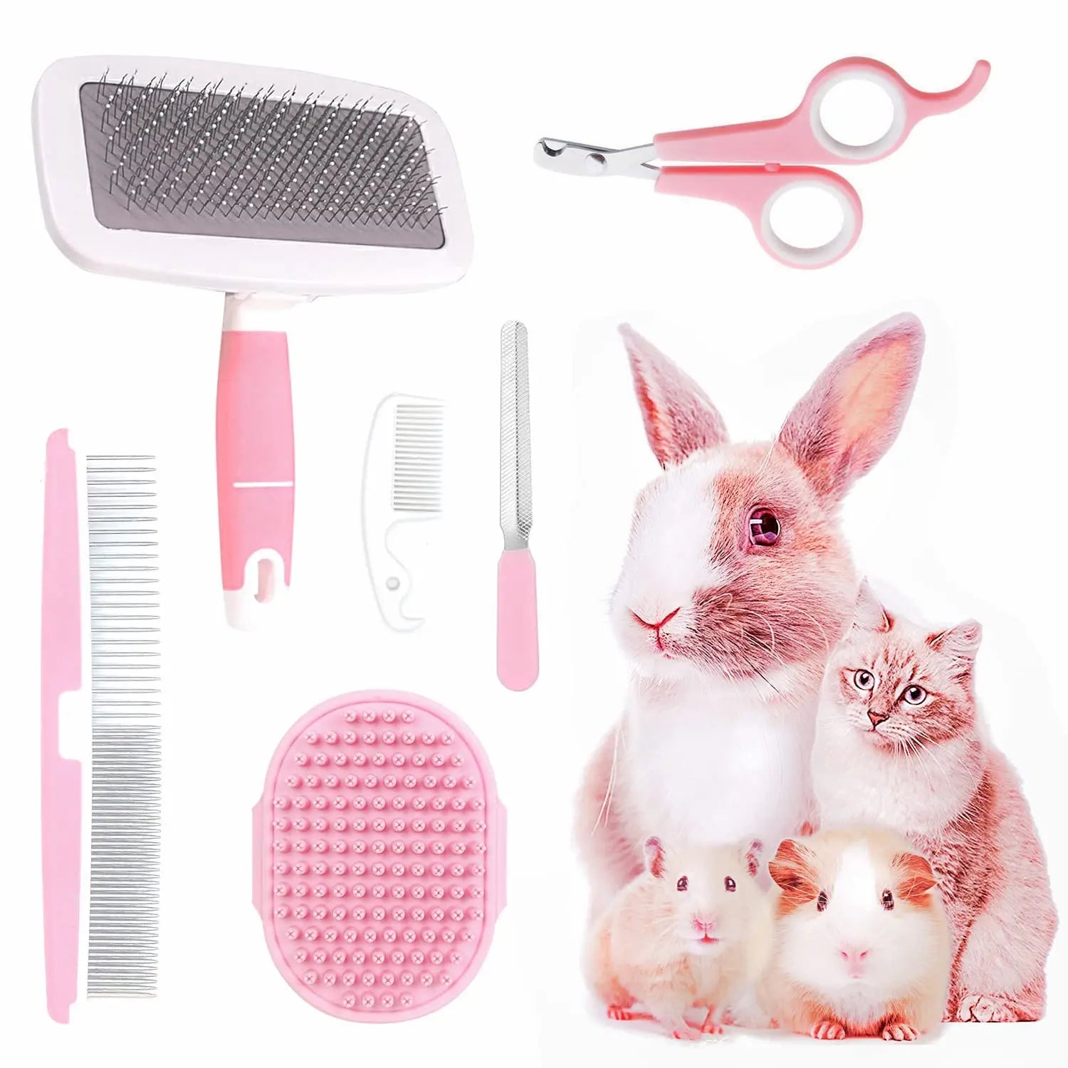 Small Animal Grooming Kit with Slicker Brush, Massage Glove, Comb and Nail Clipper by PetZync