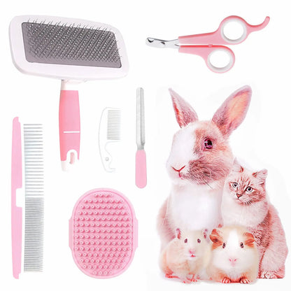 Small Animal Grooming Kit with Slicker Brush, Massage Glove, Comb and Nail Clipper by PetZync