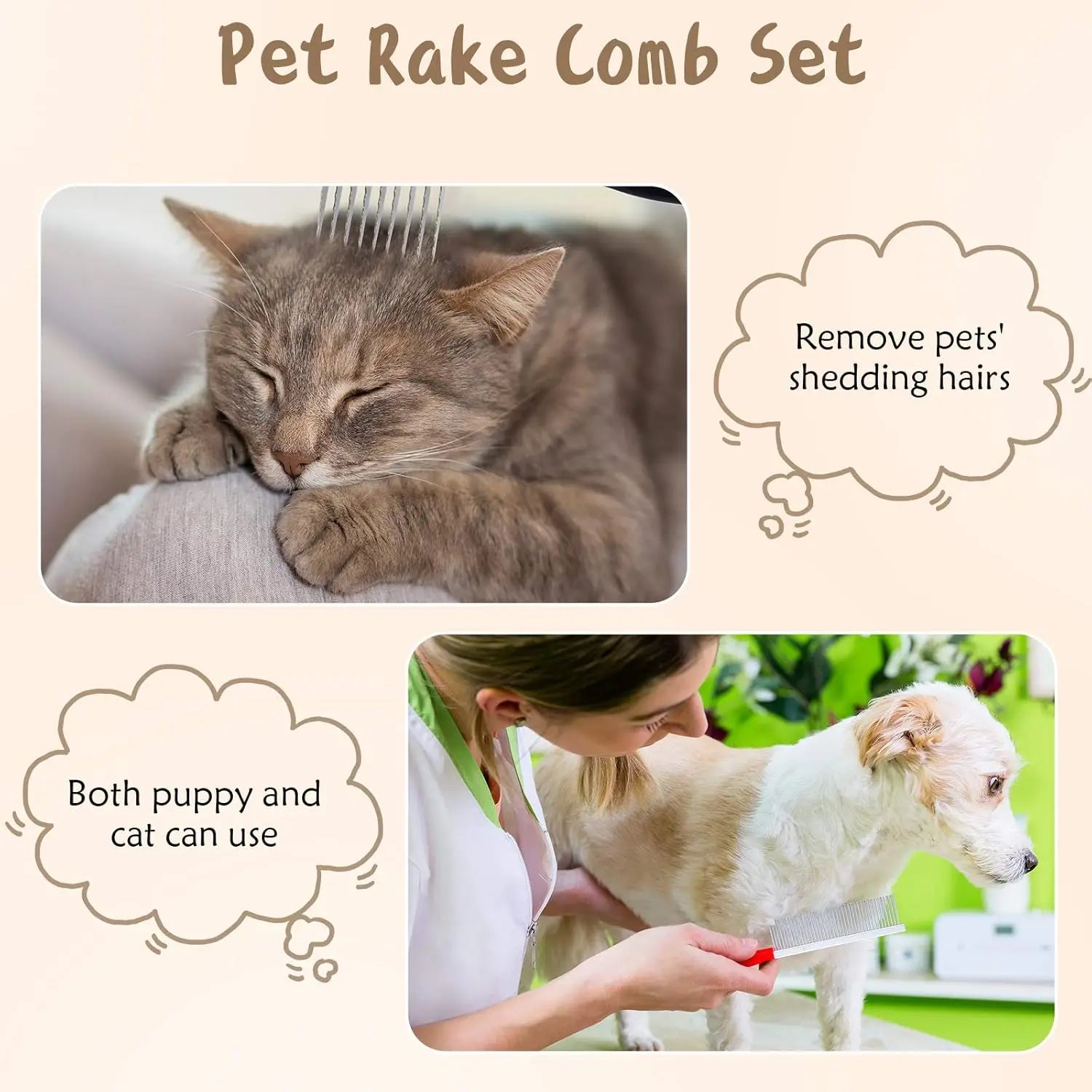 4-Piece Pet Grooming Kit with Dematting Combs, Slicker Brush and Steel Comb by PetZync