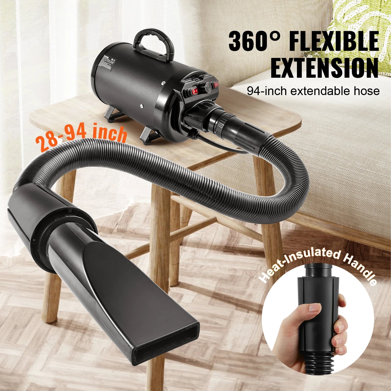 High-Velocity Pet Blow Dryer with Adjustable Speed, Temperature Control and 4 Nozzles by PetZync