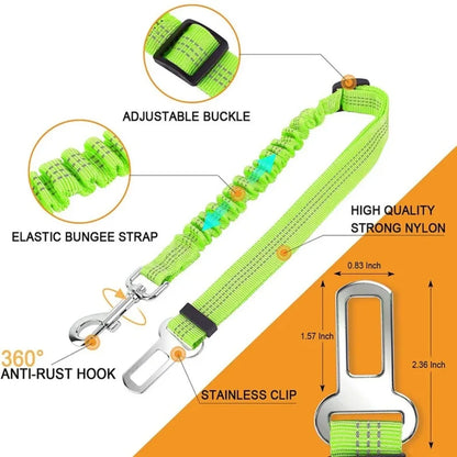Reflective Adjustable Dog Car Seat Belt with Bungee Safety Leash by PetZync