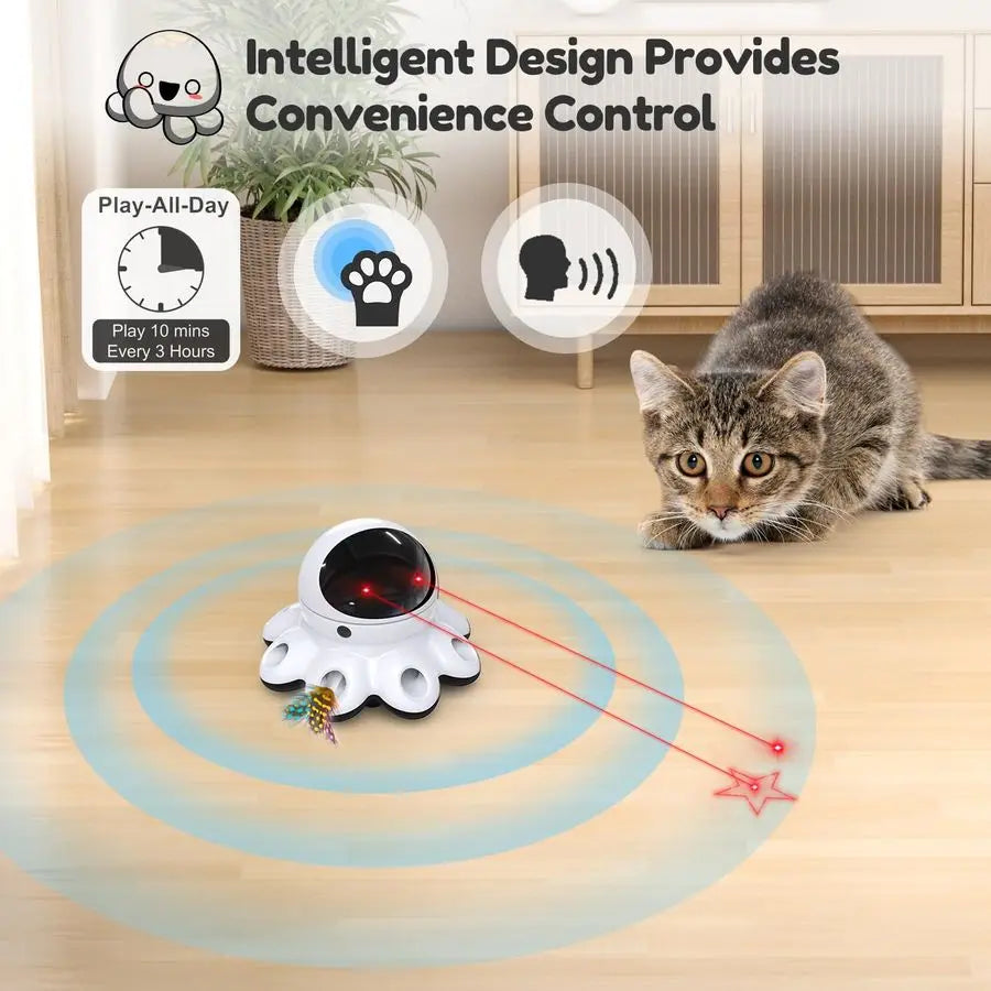 2-in-1 Interactive Automatic Cat Laser Toy with Feather Whack-a-Mole by PetZync