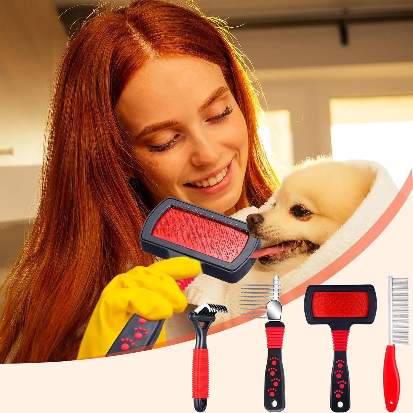 4-Piece Pet Grooming Kit with Dematting Combs, Slicker Brush and Steel Comb by PetZync