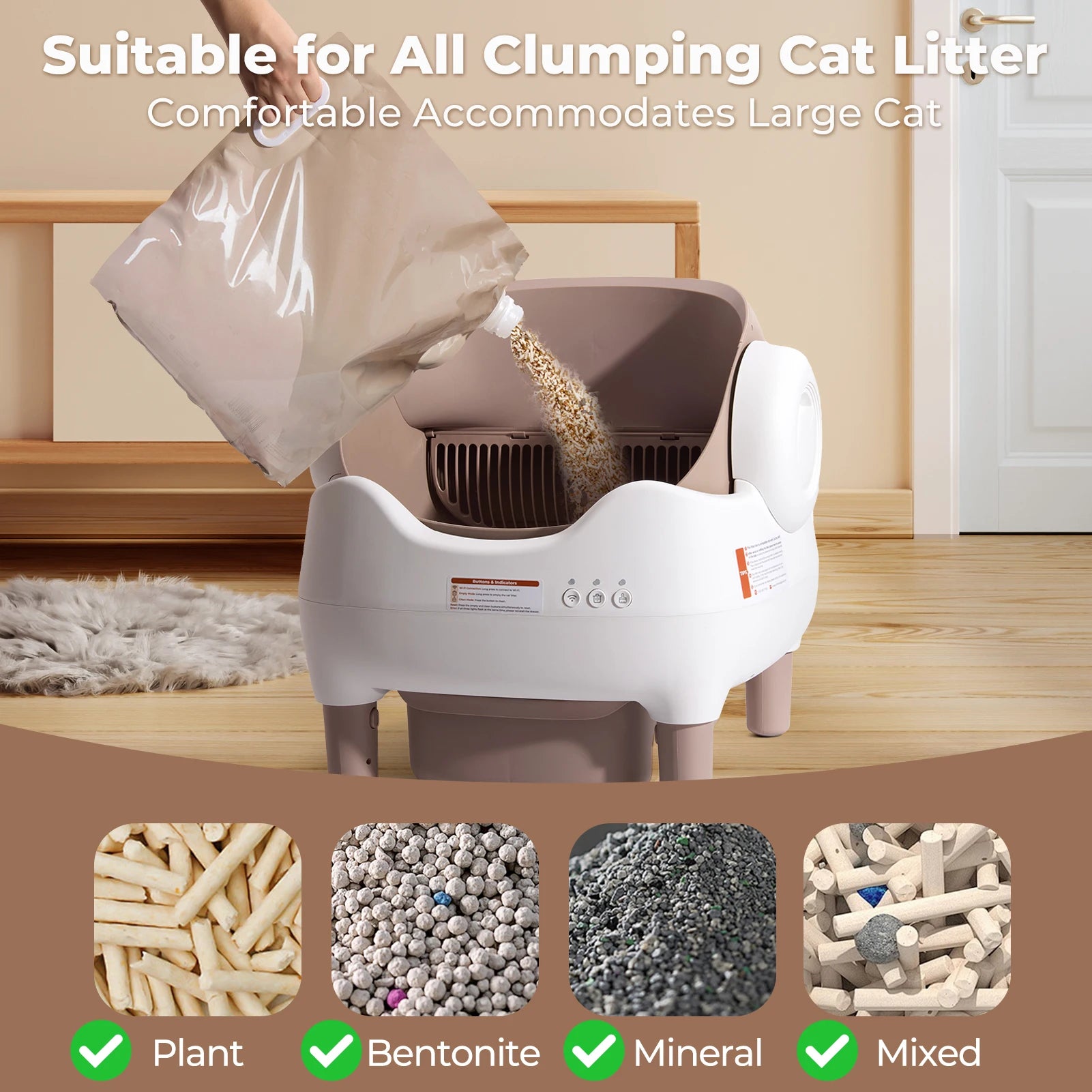 Open-Top Self-Cleaning Cat Litter Box with App Control and Large Waste Bin by PetZync