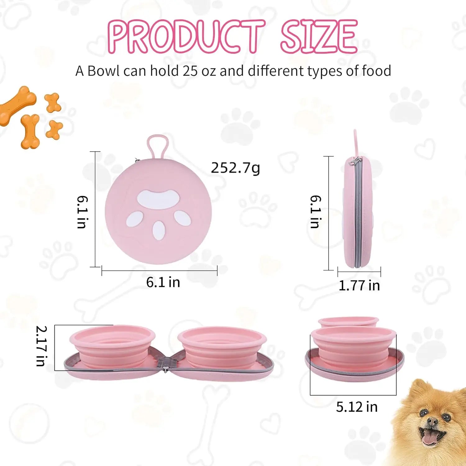 2-in-1 Collapsible Pet Travel Bowl for Food and Water by PetZync