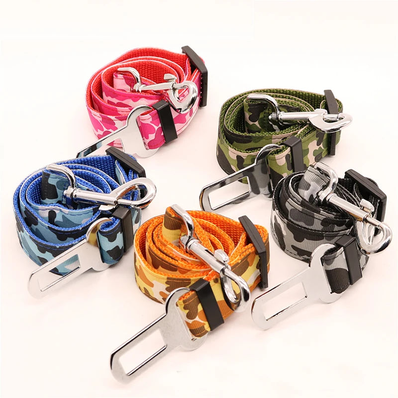 Adjustable Camouflage Denim Dog Car Safety Seat Belt Leash by PetZync