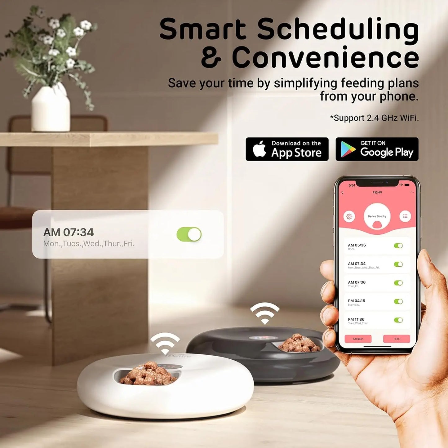 Smart WiFi Wet & Dry Pet Feeder with App Control and Ice Packs by PetZync