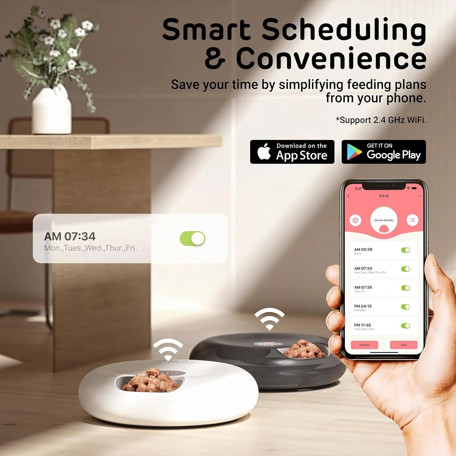 Smart WiFi Wet & Dry Pet Feeder with App Control and Ice Packs by PetZync
