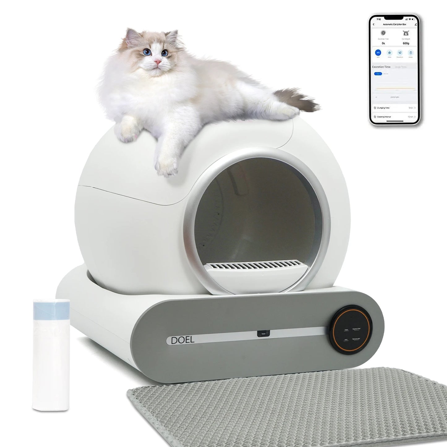 Self-Cleaning Cat Litter Box with App Control, Litter Mat, and Waste Bags by PetZync