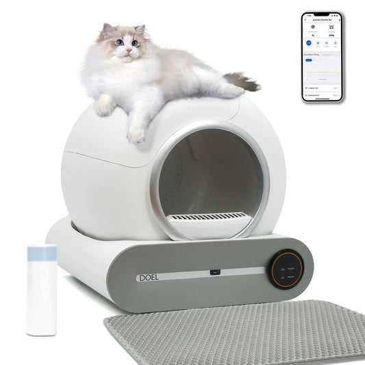 Self-Cleaning Cat Litter Box with App Control, Litter Mat, and Waste Bags by PetZync