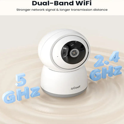 5MP Dual-Band WiFi Pet Monitoring Camera with 360° Pan, Night Vision, and 2-Way Audio by PetZync