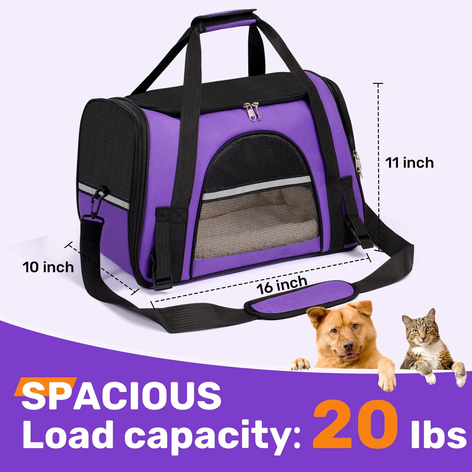 Soft-Sided Foldable Pet Carrier for Cats and Small Dogs up to 20 lbs by PetZync