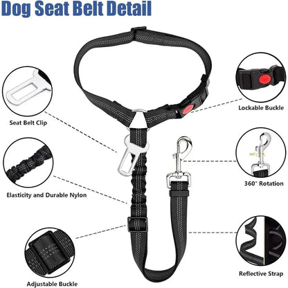 2-in-1 Adjustable Reflective Dog Car Seat Belt with Headrest Restraint by PetZync