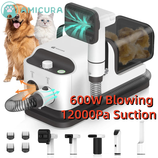 3-in-1 Pet Grooming Vacuum and Dryer Kit with Clipper, 15KPA Suction and 5 Tools by PetZync