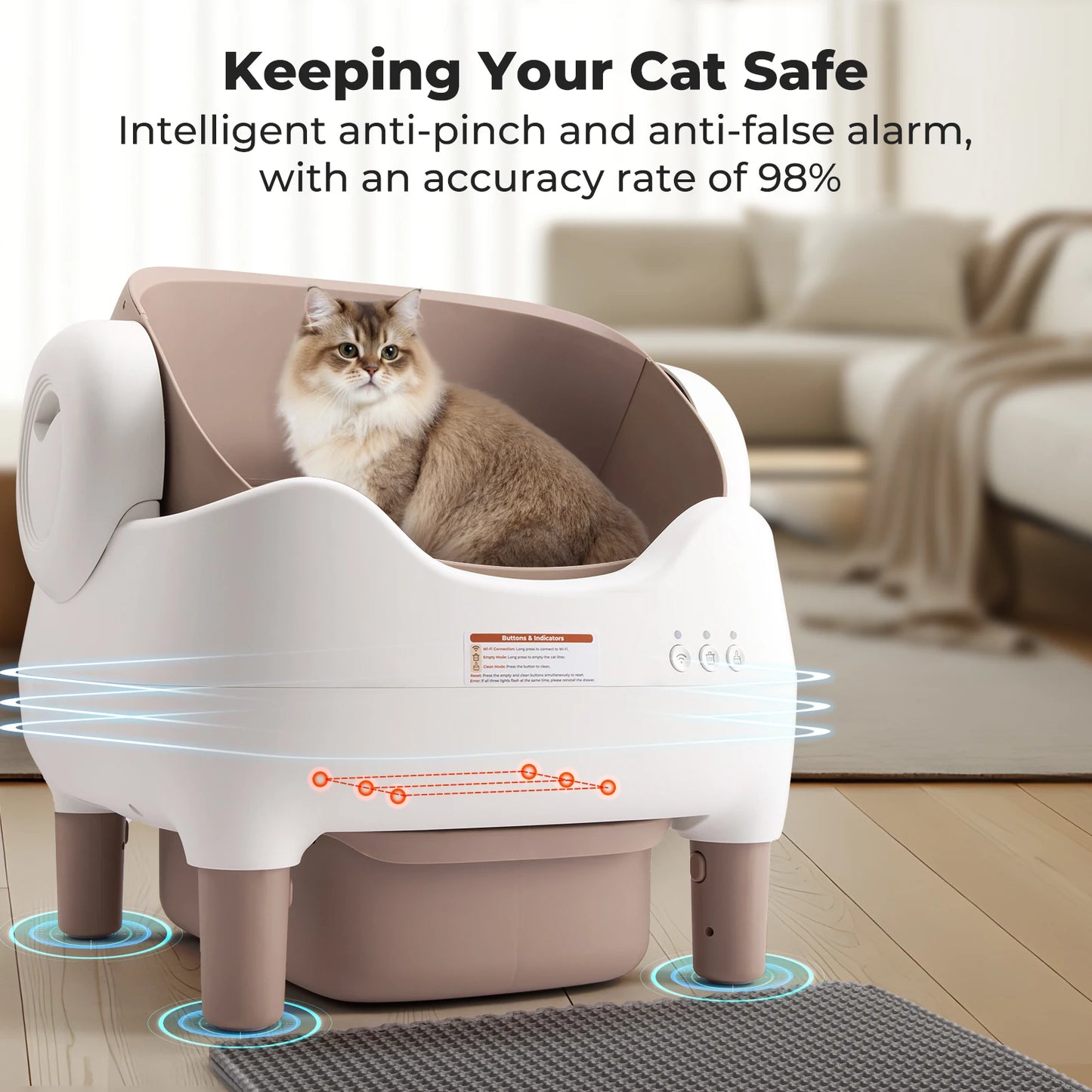 Open-Top Self-Cleaning Cat Litter Box with App Control and Large Waste Bin by PetZync