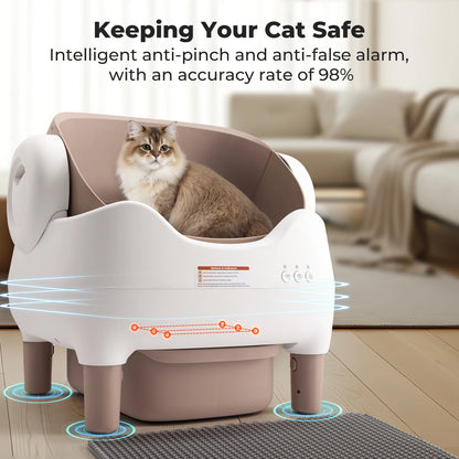 Open-Top Self-Cleaning Cat Litter Box with App Control and Large Waste Bin by PetZync