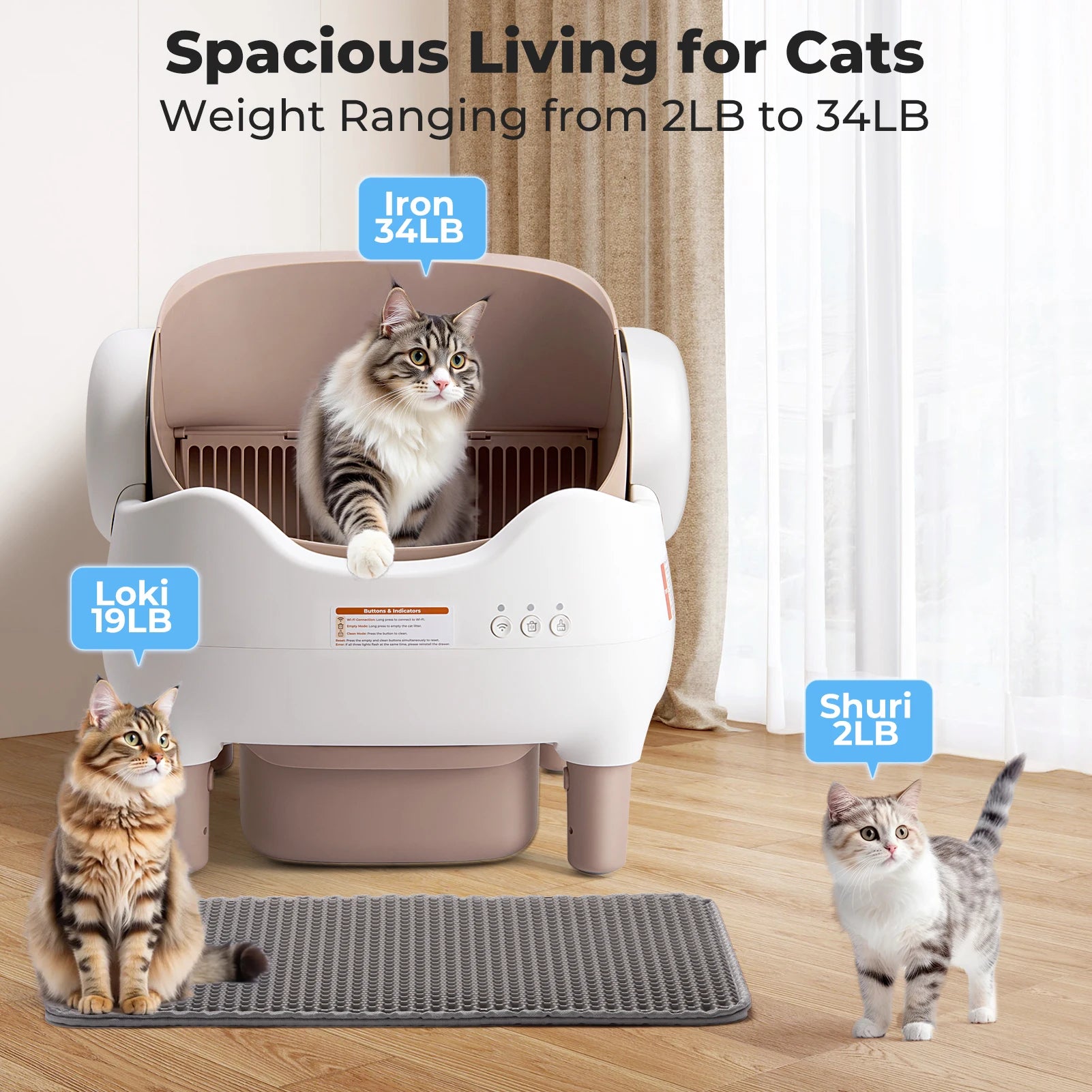 Open-Top Self-Cleaning Cat Litter Box with App Control and Large Waste Bin by PetZync