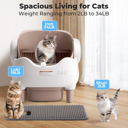 Open-Top Self-Cleaning Cat Litter Box with App Control and Large Waste Bin by PetZync