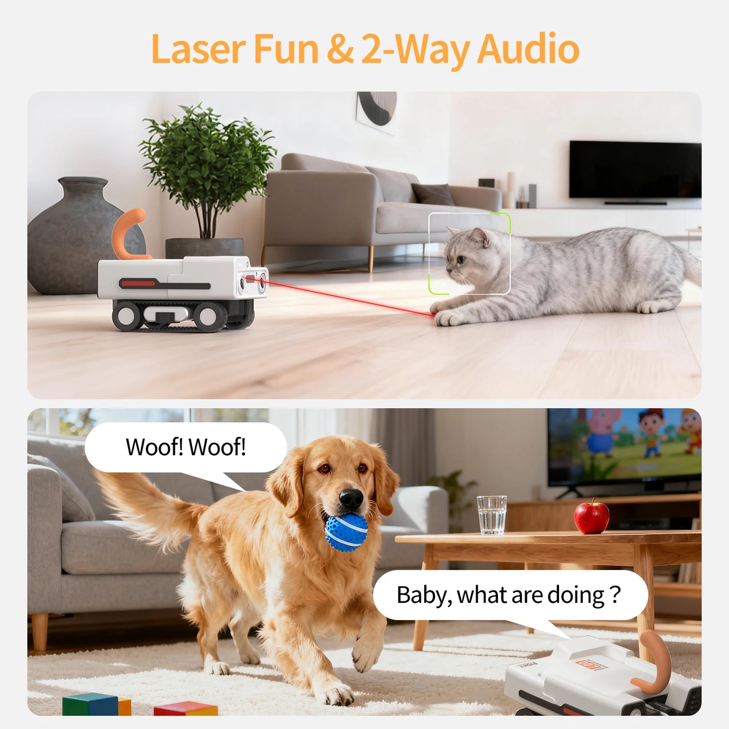 2K Smart Pet Camera Rover with Auto Tracking & Two-Way Talk