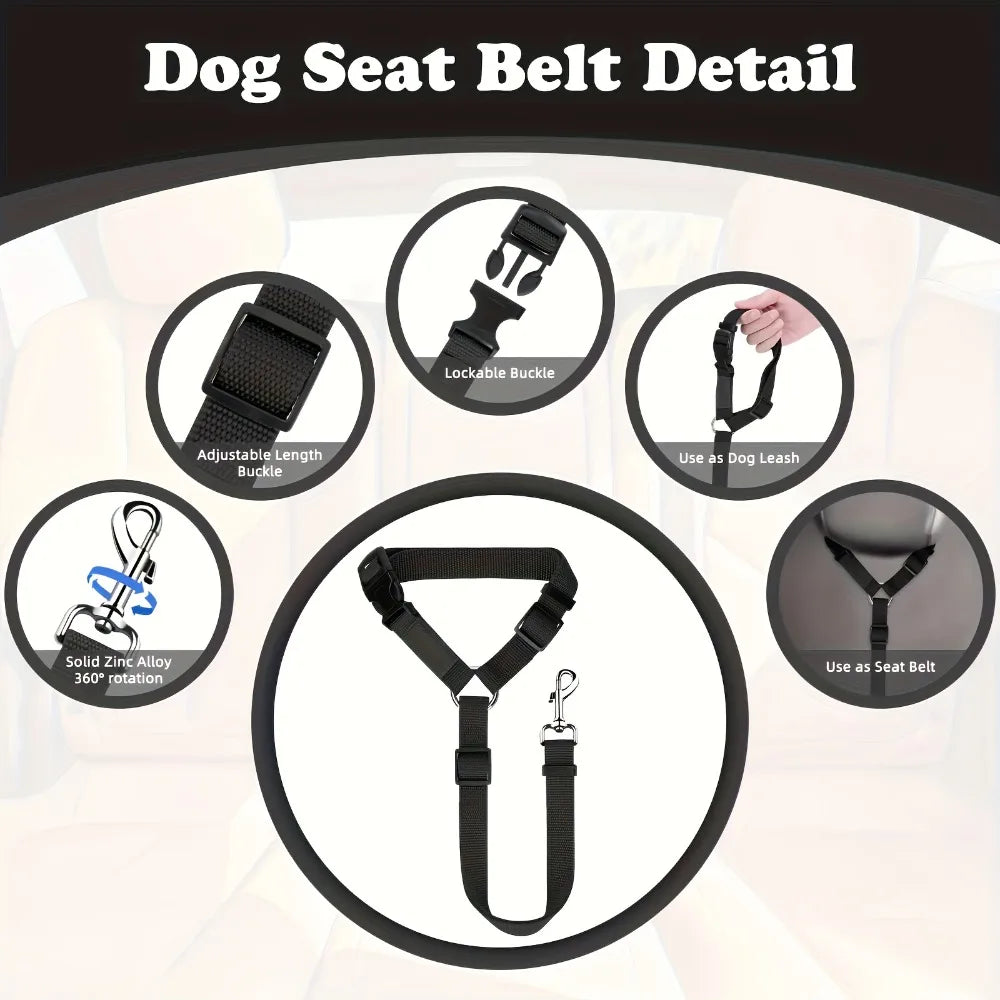 2-Pack Adjustable Dog Car Seat Belt Leashes with 360° Swivel Clip by PetZync