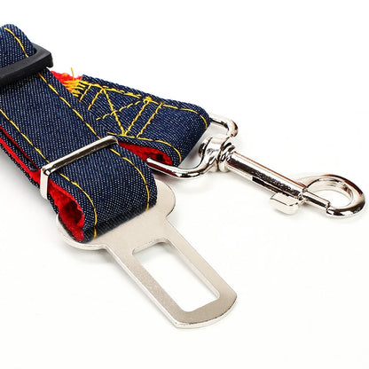 Adjustable Camouflage Denim Dog Car Safety Seat Belt Leash by PetZync