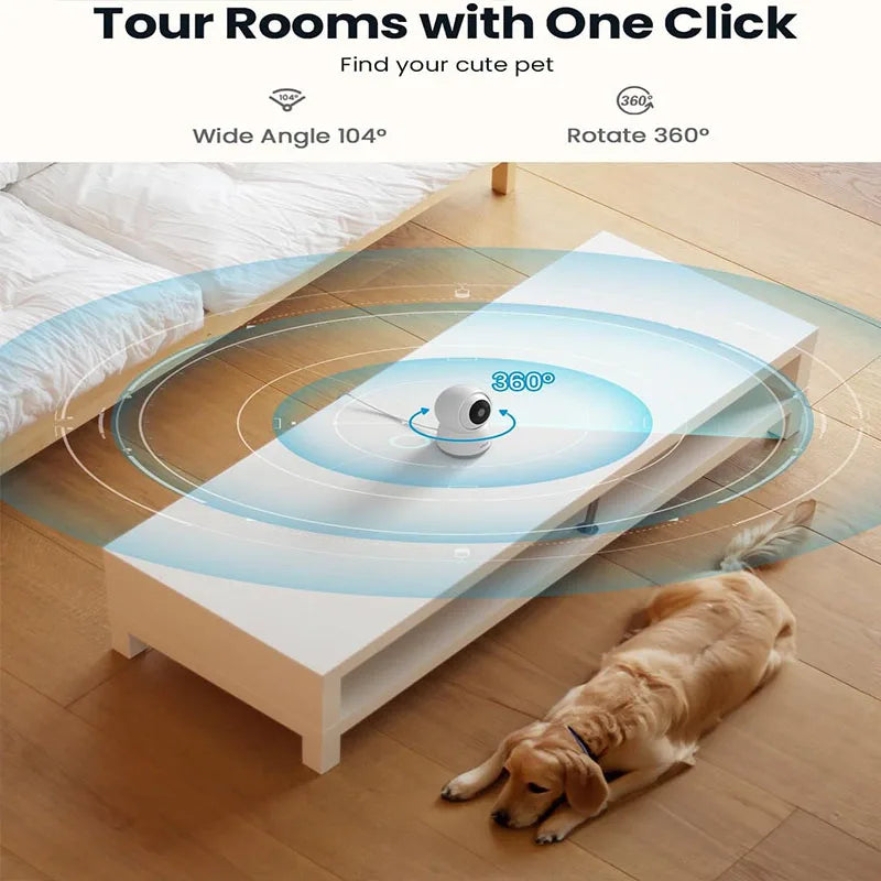 5MP Dual-Band WiFi Pet Monitoring Camera with 360° Pan, Night Vision, and 2-Way Audio by PetZync