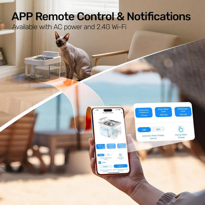 Smart Cat Water Fountain with App Monitoring, Dual Power, and Filterless Separation System by PetZync