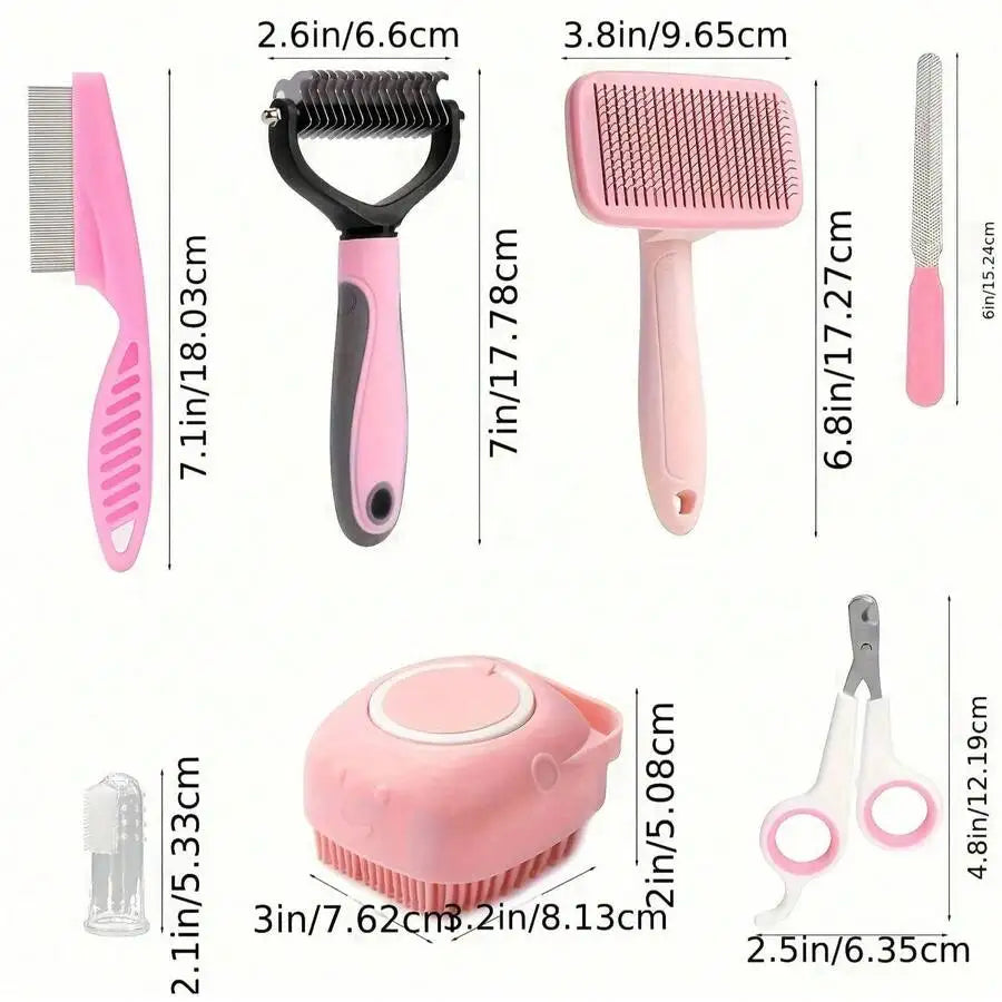 8-Piece Dog Grooming Kit with Nail Clippers, Flea Comb, Brush and Bath Tool by PetZync