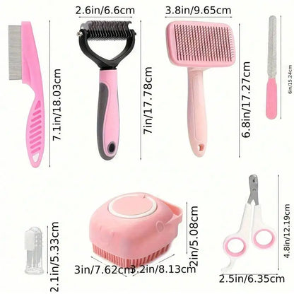 8-Piece Dog Grooming Kit with Nail Clippers, Flea Comb, Brush and Bath Tool by PetZync