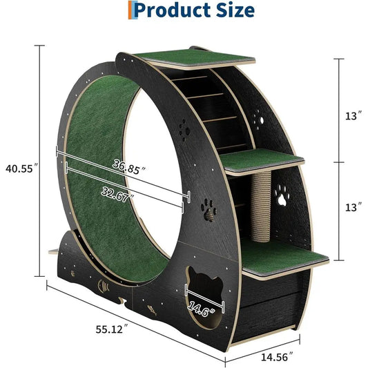 4-in-1 Indoor Cat Exercise Wheel with Scratcher, Hideaway and Feeding Station by PetZync